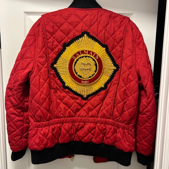 Balmain Red Logo Patch Bomber Jacket (size M) - Picture 2 of 5